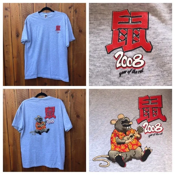 2008 Year of the Rat Hawaiian Ukulele & Slippahs - Gray Shirt - Large NWOT - Picture 13 of 13